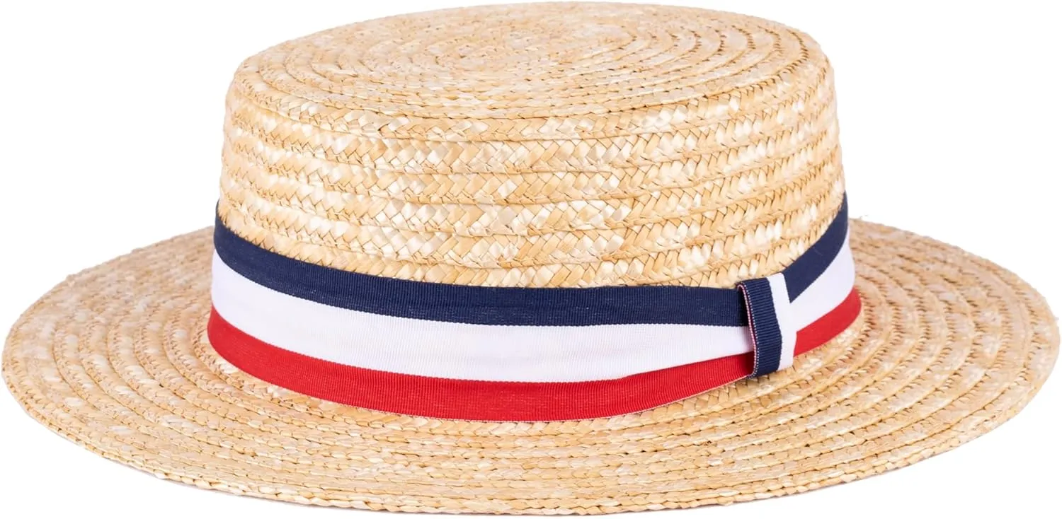 ZAKIRA Classic Straw Boater Hat Handmade from Natural Straw