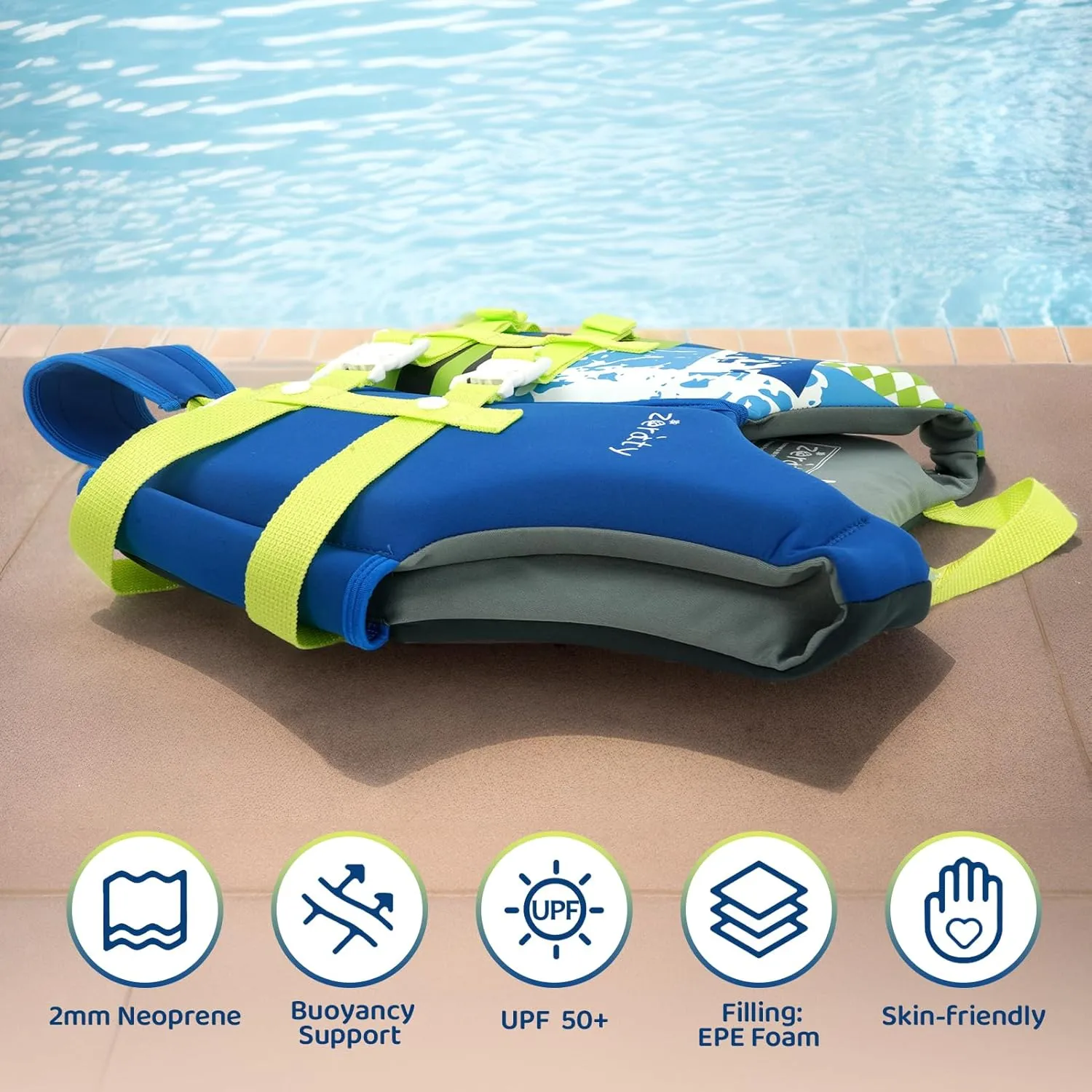 Zeraty Toddler Swim Vest Neoprene Kids Float Jacket Swimming Aid for Children Girls and Boys 20-30-40-50-60-70-80Lbs with Dual Adjustable Safety Straps