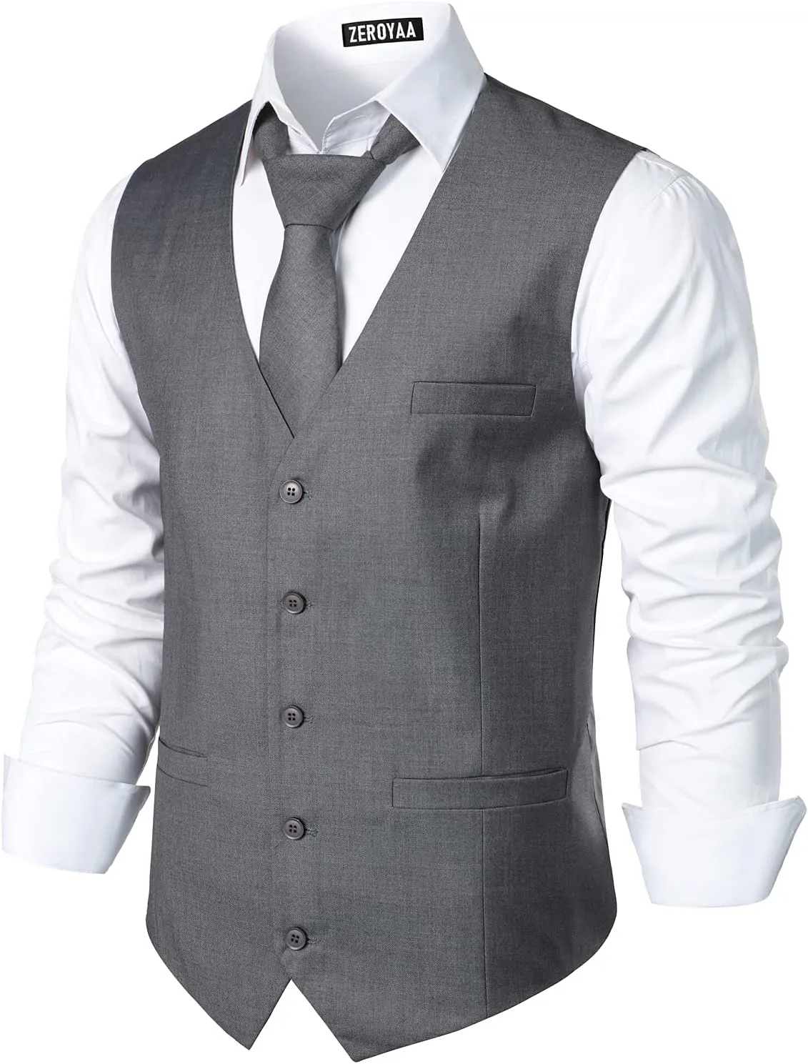 ZEROYAA Men's Hipster Urban Design 3 Pockets Business Formal Dress Vest for Suit Tuxedo