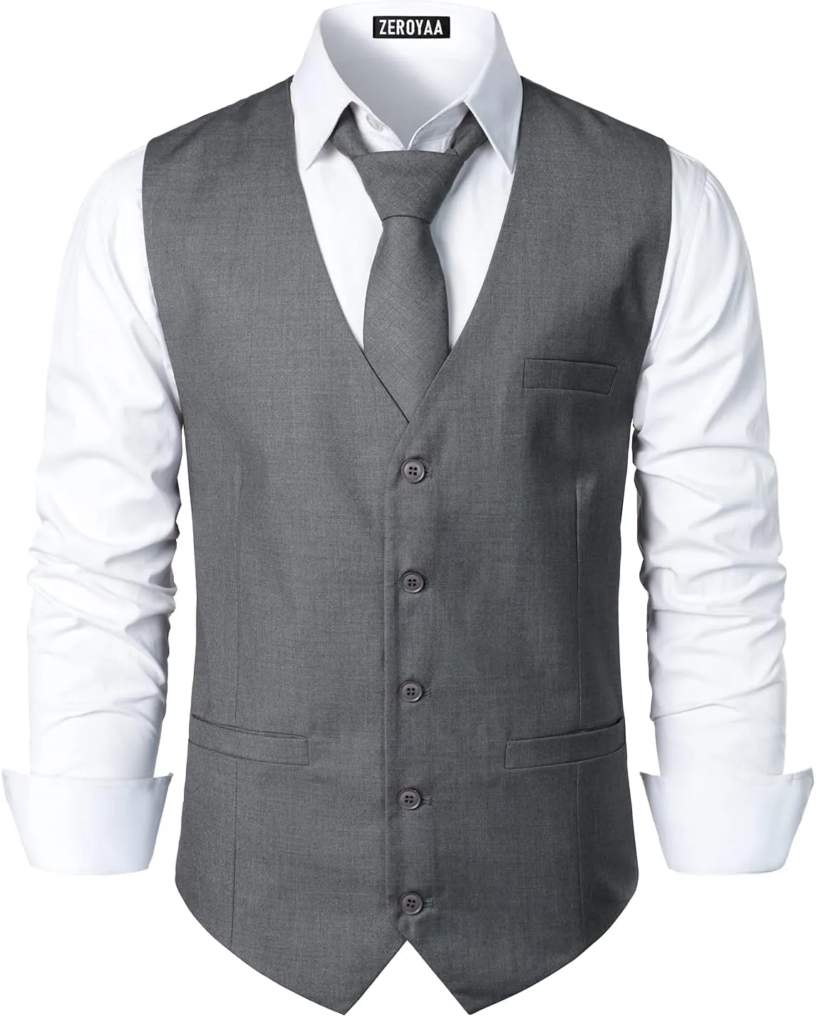 ZEROYAA Men's Hipster Urban Design 3 Pockets Business Formal Dress Vest for Suit Tuxedo