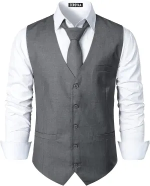 ZEROYAA Men's Hipster Urban Design 3 Pockets Business Formal Dress Vest for Suit Tuxedo