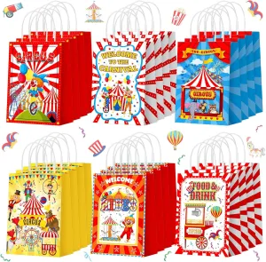 Zhanmai 24 Pcs Carnival Gift Bags Circus Party Favors Bags Paper Clown Carnival Goodie Candy Treat Bags with Handles for Circus Themed Birthday Party Decorations Supplies