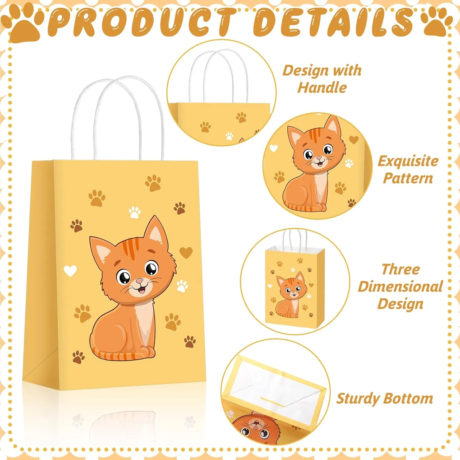 Zhanmai 24 Pcs Cat Goodie Bags Cat Party Favors Cute Kitty Gifts Candy Treat Paper Bags with Handles for Kids Birthday kitten Party Decoration Supplies for Pet Adoption
