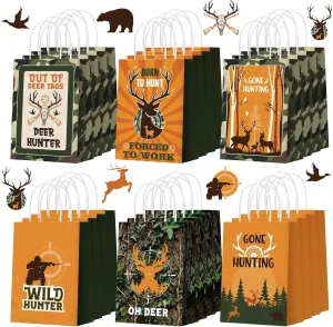 Zhanmai 24 Pcs Hunting Party Favors Bags Hunting Gift Paper Goodie Bags Hunting birthday party decoration Camo Party Candy Treat Bags with Handles for Hunter Camping Party Supplies