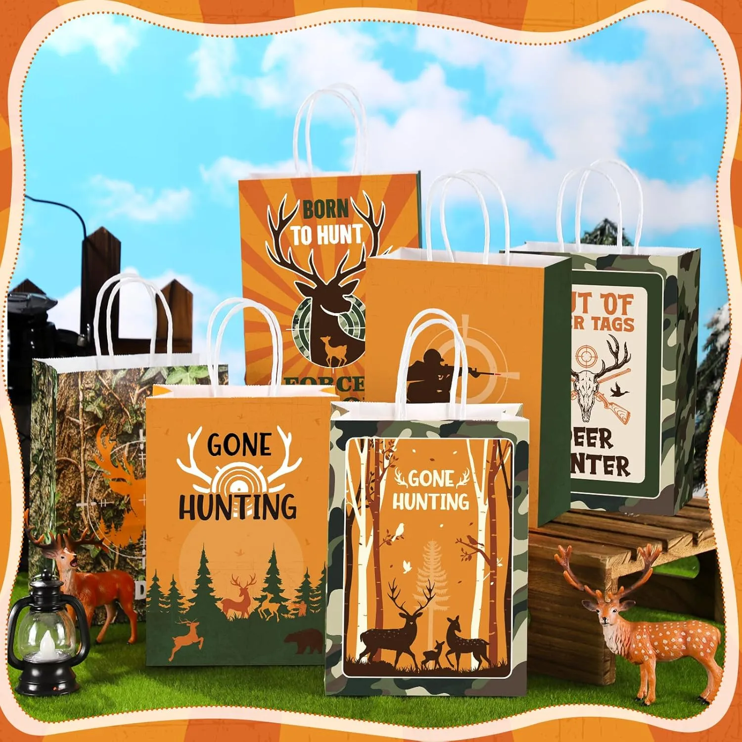 Zhanmai 24 Pcs Hunting Party Favors Bags Hunting Gift Paper Goodie Bags Hunting birthday party decoration Camo Party Candy Treat Bags with Handles for Hunter Camping Party Supplies