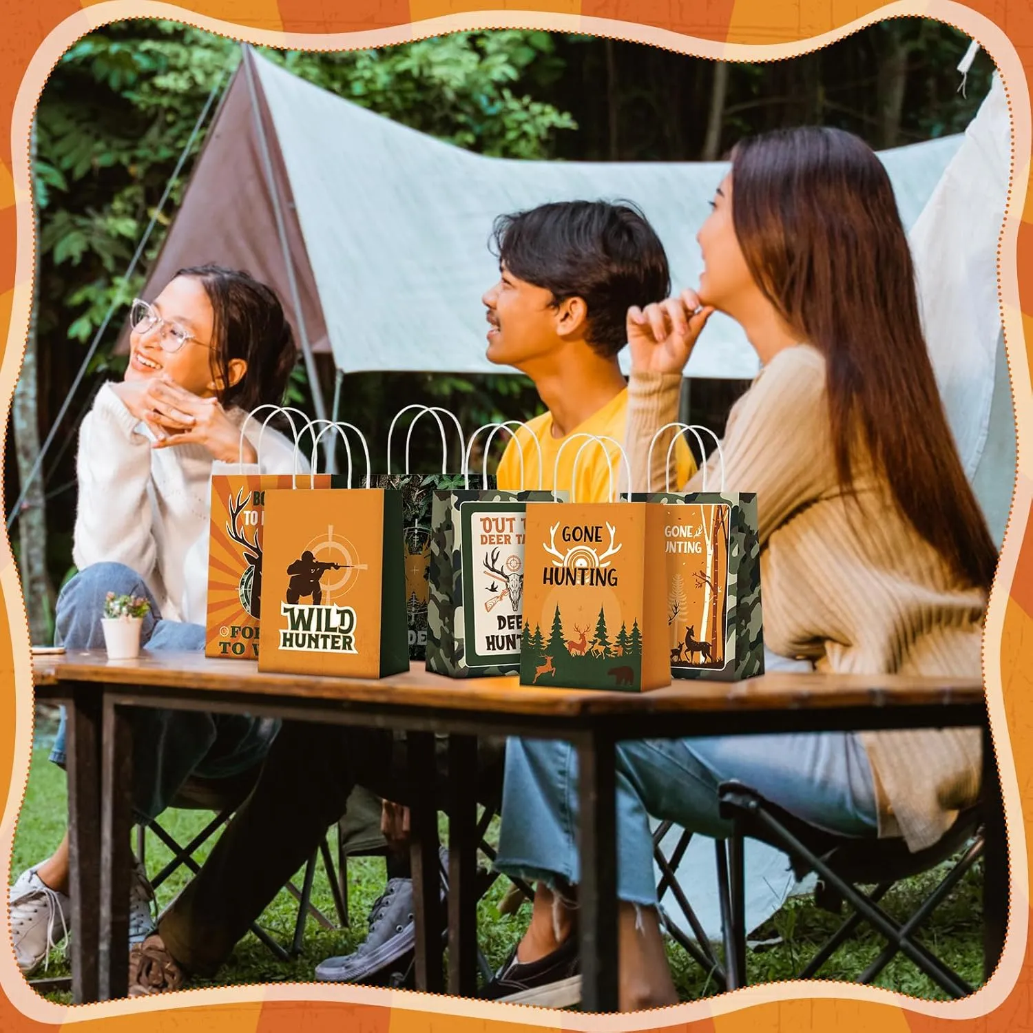 Zhanmai 24 Pcs Hunting Party Favors Bags Hunting Gift Paper Goodie Bags Hunting birthday party decoration Camo Party Candy Treat Bags with Handles for Hunter Camping Party Supplies