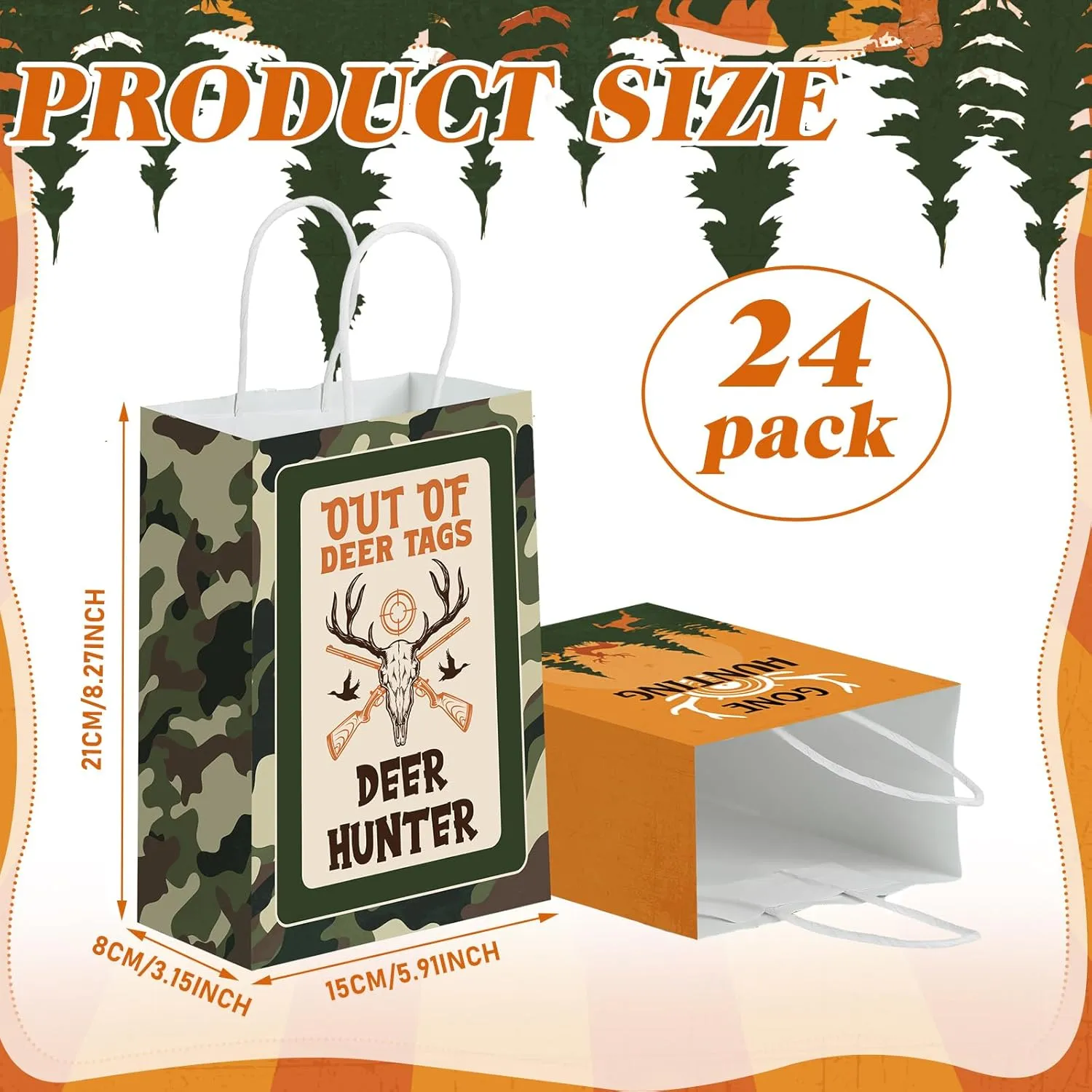 Zhanmai 24 Pcs Hunting Party Favors Bags Hunting Gift Paper Goodie Bags Hunting birthday party decoration Camo Party Candy Treat Bags with Handles for Hunter Camping Party Supplies