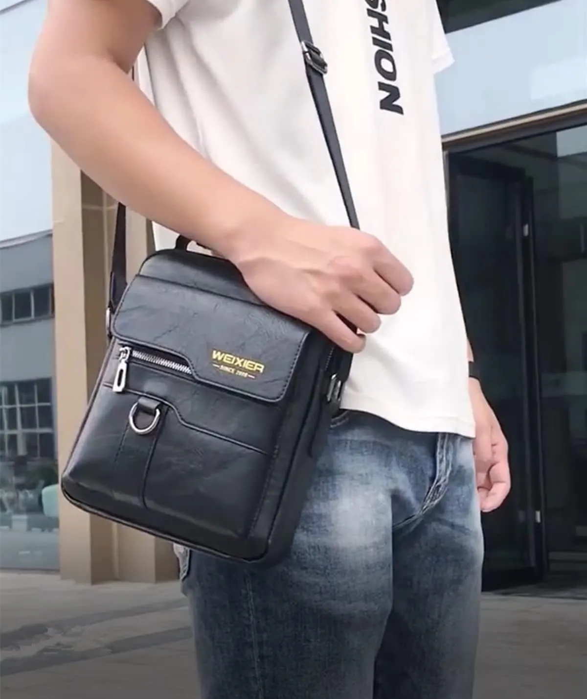 Zipper Buckle Leather Messenger Bag Crossbody Shoulder Bag Vintage Handle Bags