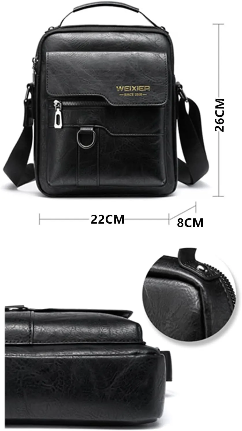 Zipper Buckle Leather Messenger Bag Crossbody Shoulder Bag Vintage Handle Bags