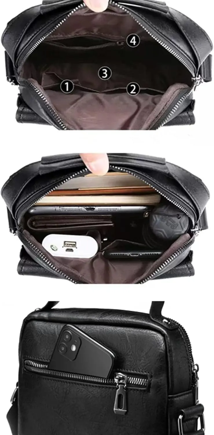 Zipper Buckle Leather Messenger Bag Crossbody Shoulder Bag Vintage Handle Bags