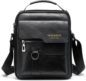 Zipper Buckle Leather Messenger Bag Crossbody Shoulder Bag Vintage Handle Bags