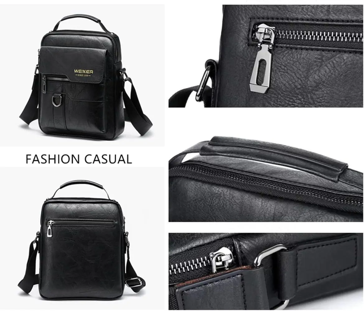 Zipper Buckle Leather Messenger Bag Crossbody Shoulder Bag Vintage Handle Bags