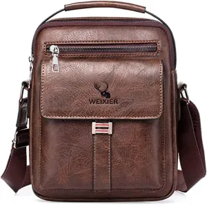 Zipper Buckle Leather Messenger Bag Crossbody Shoulder Bag Vintage Handle Bags