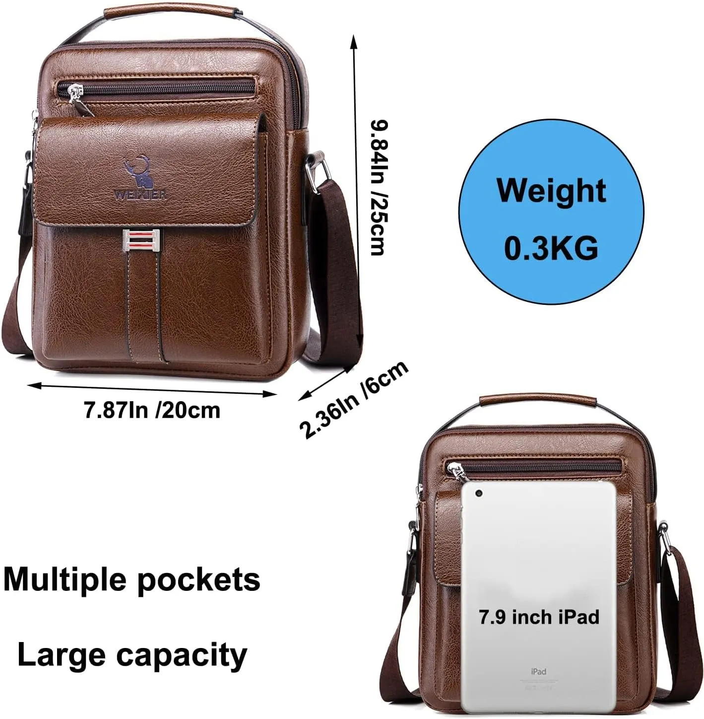 Zipper Buckle Leather Messenger Bag Crossbody Shoulder Bag Vintage Handle Bags