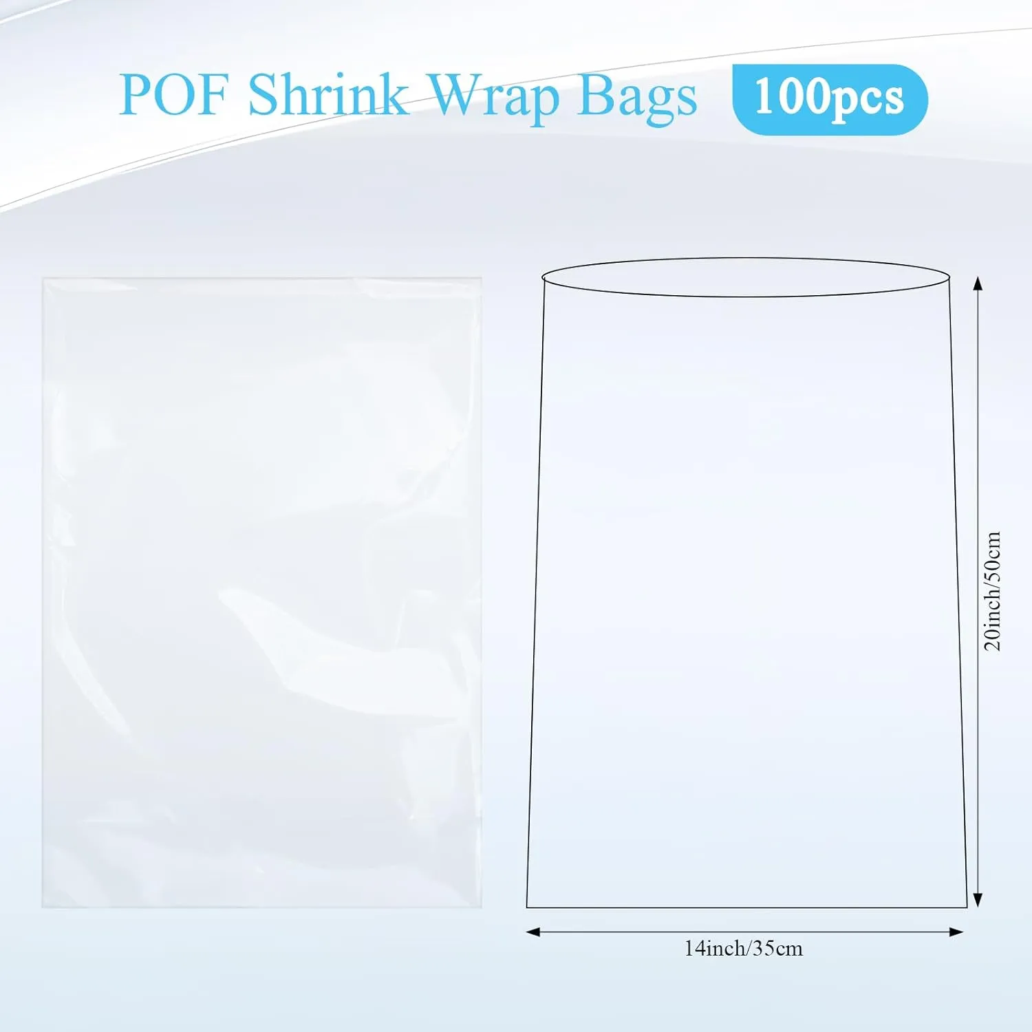Zonon 100 Pieces Heat Shrink Wrap Bags 14 x 20 Inch Clear Odorless POF Heat Shrink Film Wrap for Packaging, DIY Handmade Crafts, Shoes Dust-Proof