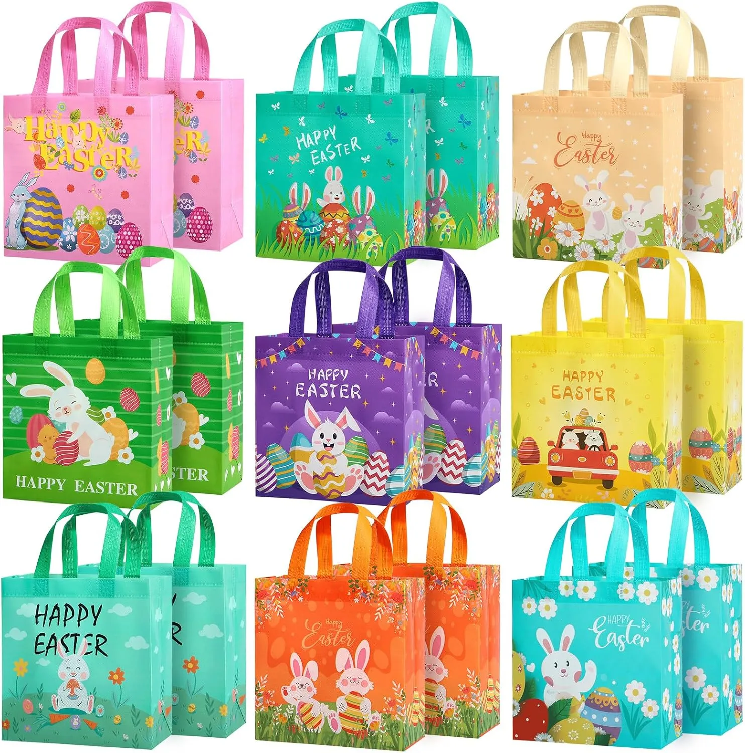 ZUIYIN 18Pcs Easter Gift Bags with Handles for Kids - Non-Woven Bags for Easter Baskets, Egg Hunt Game, Party